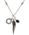 Soar to new heights of style. Lucky Brand's wing pendant is crafted from silver-tone mixed metal with semi-precious glass stones along the necklace providing a stylish touch. Approximate length: 25 inches + 2-inch extender. Approximate drop: 1-1/2 inches.