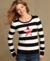 Steal the spotlight in Tommy Hilfiger's striped sweater - the sequin star applique adds a bit of shine to any day!