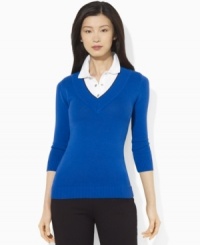 Sport a chic layered look without the bulk, wearing Lauren by Ralph Lauren's soft cotton sweater with a layered polo shirt neckline. (Clearance) Sport a chic layered look without the bulk, wearing Lauren by Ralph Lauren's soft cotton sweater with a layered polo shirt neckline. (Clearance)