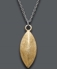 Autumnal appeal. Studio Silver's chic leaf-shaped pendant features a glittery 18k gold over sterling silver pendant strung from a delicate sterling silver chain. Approximate length: 16 inches. Approximate drop: 1 inch. Autumnal appeal. Studio Silver's chic leaf-shaped pendant features a glittery 18k gold over sterling silver pendant strung from a delicate sterling silver chain. Approximate length: 16 inches. Approximate drop: 1 inch.