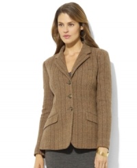 Channel classic equestrian styling with Lauren Ralph Lauren's classic wool tweed jacket, rendered in a three-button silhouette with flattering shaping seams. Channel classic equestrian styling with Lauren Ralph Lauren's classic wool tweed jacket, rendered in a three-button silhouette with flattering shaping seams.