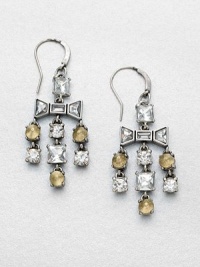 A modern style featuring faceted rhinestones and conical, metal studs in a pretty cascade design. Glass stonesOxidized zinc and brassLength, about 1.7Hook backImported A modern style featuring faceted rhinestones and conical, metal studs in a pretty cascade design. Glass stonesOxidized zinc and brassLength, about 1.7Hook backImported