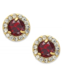 Drops of deep color are ignited by sparkling pave accents on Lauren Ralph Lauren's stud earrings. A round-cut glass bead sits at the center. Crafted in 14k gold-plated mixed metal. Approximate diameter: 3/8 inch. Drops of deep color are ignited by sparkling pave accents on Lauren Ralph Lauren's stud earrings. A round-cut glass bead sits at the center. Crafted in 14k gold-plated mixed metal. Approximate diameter: 3/8 inch.