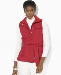 Rugged meets refined in Lauren Ralph Lauren's feminine outerwear essential, constructed with a warm polyester fill, cinchable waist and utility pocket for superior warmth and style. Rugged meets refined in Lauren Ralph Lauren's feminine outerwear essential, constructed with a warm polyester fill, cinchable waist and utility pocket for superior warmth and style.