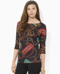 Cut in a relaxed, feminine silhouette, Lauren by Ralph Lauren's luxuriously soft brushed cotton jersey top is finished with a vibrant equestrian print for a chic, preppy vibe. (Clearance) Cut in a relaxed, feminine silhouette, Lauren by Ralph Lauren's luxuriously soft brushed cotton jersey top is finished with a vibrant equestrian print for a chic, preppy vibe. (Clearance)
