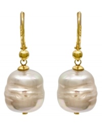 From the island of Mallorca, Spain, these white baroque organic man-made pearl (12 mm) drop earrings are set in 18k gold over sterling silver and feature a 14k gold post. Approximate drop: 1/2 inch. From the island of Mallorca, Spain, these white baroque organic man-made pearl (12 mm) drop earrings are set in 18k gold over sterling silver and feature a 14k gold post. Approximate drop: 1/2 inch.