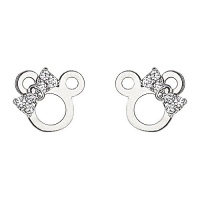 .925 Sterling Silver Rhodium Plated Micky Mouse Ribbon CZ Stud Earrings with Screw-back for Children & Women