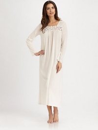 Delicate embroidered lace adds vintage-inspired style to this wool-cashmere blend with feminine ruching. ScoopneckLong sleevesEmbroidered lace at the neckline and cuffsFront ruchingAbout 51 from shoulder to hem,/li> Body: 70%cotton/30% cashmereLace: polyesterMachine washImported Delicate embroidered lace adds vintage-inspired style to this wool-cashmere blend with feminine ruching. ScoopneckLong sleevesEmbroidered lace at the neckline and cuffsFront ruchingAbout 51 from shoulder to hem,/li> Body: 70%cotton/30% cashmereLace: polyesterMachine washImported