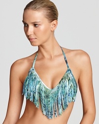L*Space delivers a spectacular swim look with this fringed halter bikini top, with a bold V-neck design and a stunning aqua pattern. Mix and match with the coordinating swimwear, solids, or go totally boho and pair it with bell bottoms and platform shoes on the boardwalk. L*Space delivers a spectacular swim look with this fringed halter bikini top, with a bold V-neck design and a stunning aqua pattern. Mix and match with the coordinating swimwear, solids, or go totally boho and pair it with bell bottoms and platform shoes on the boardwalk.