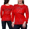 NCAA Nebraska Cornhuskers Women's Allover Three Quarter Sleeve Rhinestone T-Shirt - Scarlet (X-Large)