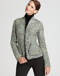 A modern palette lends contemporary edge to a classic Lafayette 148 New York tweed jacket. Roughen up the tailored silhouette with distressed boyfriend jeans for the perfect mix of uptown polish and downtown attitude. A modern palette lends contemporary edge to a classic Lafayette 148 New York tweed jacket. Roughen up the tailored silhouette with distressed boyfriend jeans for the perfect mix of uptown polish and downtown attitude.