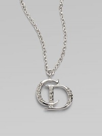Dazzling, crystal encrusted logo pendant on link chain for an iconic design. Palladium platedCrystalsLength, about 14Pendant size, about ½Spring ring closureImported Dazzling, crystal encrusted logo pendant on link chain for an iconic design. Palladium platedCrystalsLength, about 14Pendant size, about ½Spring ring closureImported