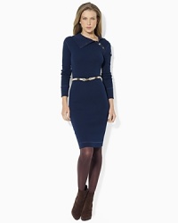 A soft knit cotton dress is detailed with signature shank buttons at the shoulder for casual style. A soft knit cotton dress is detailed with signature shank buttons at the shoulder for casual style.