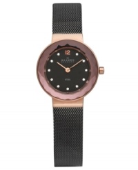 Dusky hues combine with a faceted glass bezel and mesh bracelet on this darling watch by Skagen Denmark. Dusky hues combine with a faceted glass bezel and mesh bracelet on this darling watch by Skagen Denmark.