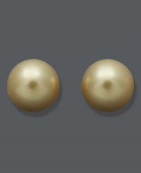 Brighten your look with drops of sunshine. Crafted in 14k gold, these polished studs highlight cultured golden South Sea pearls (9-10 mm). Approximate diameter: 1/3 inch. Brighten your look with drops of sunshine. Crafted in 14k gold, these polished studs highlight cultured golden South Sea pearls (9-10 mm). Approximate diameter: 1/3 inch.