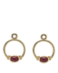 Rhodolite cabochon charms in 14K gold hoops add antique glamour to your PANDORA french wire or hoop earrings. Rhodolite cabochon charms in 14K gold hoops add antique glamour to your PANDORA french wire or hoop earrings.