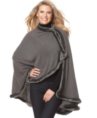Luxe faux fur trim brings sophistication to snowy days. Wrap up in elegant style with this ruana by Cejon. Luxe faux fur trim brings sophistication to snowy days. Wrap up in elegant style with this ruana by Cejon.