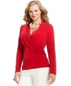 Elevate your casual style with Charter Club's long sleeve plus size top, elegantly finished by a wrap front.