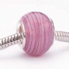 Murano Style Glass Lampwork Bead Fits Pandora Lilac Pink Stripe 13mm (1)