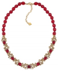 Paint the town red in this frontal necklace from Carolee. Crafted from gold-tone mixed metal, it's truly the red glass faceted beads that enhance the style. Approximate length: 16 inches. Paint the town red in this frontal necklace from Carolee. Crafted from gold-tone mixed metal, it's truly the red glass faceted beads that enhance the style. Approximate length: 16 inches.