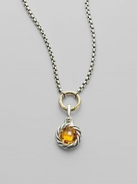 From the Cable Enhancer Collection. A richly colored, delicately faceted citrine, in a sterling silver cable frame, makes a radiant addition to a bracelet or necklace. Citrine Sterling silver Diameter, about ½ Spring clip clasp Made in USA Please note: Necklace sold separately. From the Cable Enhancer Collection. A richly colored, delicately faceted citrine, in a sterling silver cable frame, makes a radiant addition to a bracelet or necklace. Citrine Sterling silver Diameter, about ½ Spring clip clasp Made in USA Please note: Necklace sold separately.