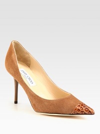 Lady-like silhouette of rich suede with a crocodile-embossed leather point toe. Lacquered heel, 3½ (90mm)Suede upper with crocodile-embossed leather point toePoint toeLeather lining and solePadded insoleMade in ItalyOUR FIT MODEL RECOMMENDS ordering one half size up as this style runs small. Lady-like silhouette of rich suede with a crocodile-embossed leather point toe. Lacquered heel, 3½ (90mm)Suede upper with crocodile-embossed leather point toePoint toeLeather lining and solePadded insoleMade in ItalyOUR FIT MODEL RECOMMENDS ordering one half size up as this style runs small.