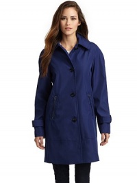 THE LOOKButton-off hoodRounded collarButton frontDual front zip pocketsDual button flap pocketsLong sleeves with belted cuffsCenter back pleatTHE FITAbout 33 from shoulder to hemTHE MATERIALPolyesterFully linedCARE & ORIGINDry cleanImportedModel shown is 5'10 (177cm) wearing US size Small. THE LOOKButton-off hoodRounded collarButton frontDual front zip pocketsDual button flap pocketsLong sleeves with belted cuffsCenter back pleatTHE FITAbout 33 from shoulder to hemTHE MATERIALPolyesterFully linedCARE & ORIGINDry cleanImportedModel shown is 5'10 (177cm) wearing US size Small.