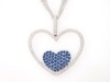 Sapphire and Diamond Heart Pendant w/ 5-Strand Chain in 18k White Gold