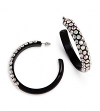 Black Acrylic Rainbow Swarovski Crystal Hoop Earrings Black Acrylic Rainbow Swarovski Crystal Hoop Earrings