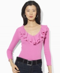 Lauren by Ralph Lauren's ribbed cotton top exudes timeless beauty with elegant ruffles along the neckline. (Clearance) Lauren by Ralph Lauren's ribbed cotton top exudes timeless beauty with elegant ruffles along the neckline. (Clearance)
