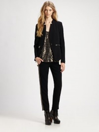 Unexpected cutouts and leather trim infuse street-ready style into this favorite. Notched collarSingle button closureFront zip pocketsLong sleeves with zippered cuffsCutout back with leather insertsFully linedAbout 24 from shoulder to hemBody: triacetate/polyesterTrim: lamb leatherDry cleanImportedSIZE & FIT Model shown is 5'10 (178cm) wearing a US size 4. Unexpected cutouts and leather trim infuse street-ready style into this favorite. Notched collarSingle button closureFront zip pocketsLong sleeves with zippered cuffsCutout back with leather insertsFully linedAbout 24 from shoulder to hemBody: triacetate/polyesterTrim: lamb leatherDry cleanImportedSIZE & FIT Model shown is 5'10 (178cm) wearing a US size 4.