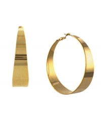 Traditional hoops with a twist. Create a completely polished look in Vince Camuto's classic hoop style with a slightly tapered edge. Crafted in gold tone mixed metal. Approximate diameter: 2 inches. Traditional hoops with a twist. Create a completely polished look in Vince Camuto's classic hoop style with a slightly tapered edge. Crafted in gold tone mixed metal. Approximate diameter: 2 inches.