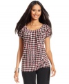 Style&co.'s peasant-style petite top features a pretty plaid pattern and a casual fit -- perfect for daily wear!