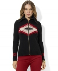Lauren Jeans Co.'s hearty lambswool-blend sweater is finished with a bold Southwestern-inspired design at the front for rugged appeal. Lauren Jeans Co.'s hearty lambswool-blend sweater is finished with a bold Southwestern-inspired design at the front for rugged appeal.