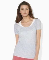 Perfecting the effortlessly layered look, Lauren Jeans Co.'s tee is designed from a lightweight cotton-linen blend with a chic cotton tank that peeks out at the scoop neckline. Perfecting the effortlessly layered look, Lauren Jeans Co.'s tee is designed from a lightweight cotton-linen blend with a chic cotton tank that peeks out at the scoop neckline.