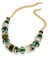 Rondelles rule the day in this necklace from INC International Concepts. Crafted from gold-tone mixed metal, the necklace gets a fashion infusion with the green, gold-colored and clear accents. Approximate length: 19 inches + 2 inch extender. Rondelles rule the day in this necklace from INC International Concepts. Crafted from gold-tone mixed metal, the necklace gets a fashion infusion with the green, gold-colored and clear accents. Approximate length: 19 inches + 2 inch extender.