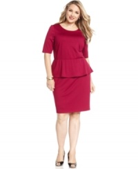 Prettify your career style with NY Collection's short sleeve plus size dress, accented by a peplum waist.