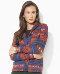 Lauren Jeans Co.'s heritage shawl-collar cardigan is rendered in a soft fleece for comfort and style. Lauren Jeans Co.'s heritage shawl-collar cardigan is rendered in a soft fleece for comfort and style.