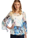 THE LOOKSheer constructionWatercolor print, alloverDraped batwing sleevesOpen back slitTHE FITAbout 23 from shoulder to hemTHE MATERIALSilkCARE & ORIGINDry cleanImportedModel shown is 5'10 (177cm) wearing US size Small. 
