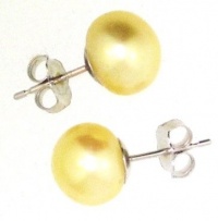 FREE COMFORT DISC. Sterling Silver Golden Cultured Freshwater Button Pearl Stud Earrings. 8.5-9mm Size. Ear Backs Included. FREE COMFORT DISC. Sterling Silver Golden Cultured Freshwater Button Pearl Stud Earrings. 8.5-9mm Size. Ear Backs Included.
