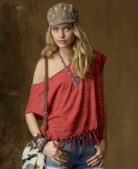 Styled in the tradition of your favorite striped tees, Denim & Supply Ralph Lauren's slouchy cotton jersey top gets a bohemian twist with a knotted fringe hem and effortlessly ripped edges. Styled in the tradition of your favorite striped tees, Denim & Supply Ralph Lauren's slouchy cotton jersey top gets a bohemian twist with a knotted fringe hem and effortlessly ripped edges.