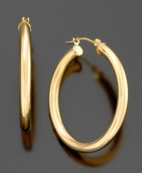 Add happiness to your look with these gorgeous hoop earrings crafted in 14k gold. Approximate diameter: 1 inch. Add happiness to your look with these gorgeous hoop earrings crafted in 14k gold. Approximate diameter: 1 inch.