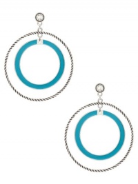 GUESS Blue and Silver-Tone Textured Hoop Earri, POP COLOR GUESS Blue and Silver-Tone Textured Hoop Earri, POP COLOR