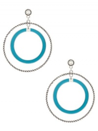 GUESS Blue and Silver-Tone Textured Hoop Earri, POP COLOR