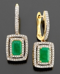 Experience opulance with these gorgeous earrings featuring emerald-cut emerald (1-1/10 ct. t.w.) and diamond accents set in 14k gold. Approximate drop: 3/4 inches. Experience opulance with these gorgeous earrings featuring emerald-cut emerald (1-1/10 ct. t.w.) and diamond accents set in 14k gold. Approximate drop: 3/4 inches.