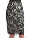 THE LOOKHigh waist designBack zip with button tab closureFloral lace overlayDart detailsFully linedScalloped lace hemBack vented hemTHE FITPencil skirt silhouetteAbout 25½ longTHE MATERIALNylonCARE & ORIGINMachine washImported