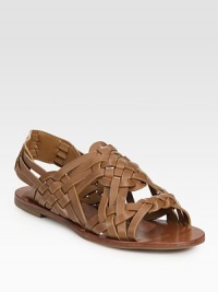 Soft, interwoven leather straps with a slingback strap and rubber sole for traction. Antique vegan leather upperLeather liningRubber solePadded insoleImportedOUR FIT MODEL RECOMMENDS ordering true size. Soft, interwoven leather straps with a slingback strap and rubber sole for traction. Antique vegan leather upperLeather liningRubber solePadded insoleImportedOUR FIT MODEL RECOMMENDS ordering true size.