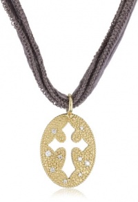 Mizuki 14k Gold and Diamond Cut Out Gothic Cross on Gray Silk Necklace Mizuki 14k Gold and Diamond Cut Out Gothic Cross on Gray Silk Necklace