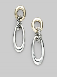 From the Thoroughbred Collection. Striking oval links of smooth sterling silver and 18k gold, connected by a cabled silver loop. Sterling silver and 18k yellow gold Length, about 1¼ Post back Imported From the Thoroughbred Collection. Striking oval links of smooth sterling silver and 18k gold, connected by a cabled silver loop. Sterling silver and 18k yellow gold Length, about 1¼ Post back Imported