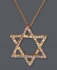 Let your inner faith shine outwardly. Effy Collection's beautifully-crafted Star of David pendant sparkles with the addition of round-cut diamonds (1/4 ct. t.w.). Set in 14k two-tone yellow gold and rose gold. Approximate length: 18 inches. Approximate drop: 3/4 inch. Let your inner faith shine outwardly. Effy Collection's beautifully-crafted Star of David pendant sparkles with the addition of round-cut diamonds (1/4 ct. t.w.). Set in 14k two-tone yellow gold and rose gold. Approximate length: 18 inches. Approximate drop: 3/4 inch.